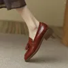 Kl￤dskor 2022 V￥r/h￶stkvinnor Pumpar Square Toe Chunky Heel Loafers Casual Solid Split Leather for Oxfords Red