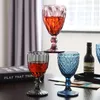 10oz Wine Glasses Colored Glass Goblet with Stem 300ml Vintage Pattern Embossed Romantic Drinkware for Party Wedding