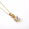 Pendant Necklaces Classic Stainless Steel Gold Crown Square Crystal Necklace Temperament Female Wedding Bride Jewelry