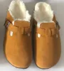 Australia Designer Wool Boston Cloggs Kapcia zimowe futra szkieletowe Clogs Cork Sliders Skórzane wełniane sandały damskie Buty 35-40 421