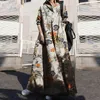 Casual Dresses Vintage Floral Print Shirt Dress Women Spring Autumn Turn Down Collar Long Sleeve Button Maxi Ladies Loose Vestidos