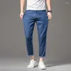 Men's Jeans LICHENGRUI Summer Men's Thin Light Color Business Fashion Lyocell Fabric Stretch Straight Ankle-Length Pants Male