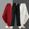 Etniska kläder män kvinnor kinesisk retro stil bred ben lösa byxor bomullslinne tai chi harem byxor wushu yoga träning blommor