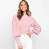 Kobiety swetry jesienne golf kobiety swetry Lantern długie rękawowe pullover dla lady swobodny biały upraw Top Slim Jumper Sweater T221019