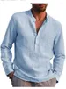 Camisas casuais masculinas qiwn 2022 Men Sleeved Summer Summer Sold Cotton Linen Stand-up Stand-up Beach Style Plus Tamanho