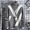 Camisolas masculinos 2022 Spring grossa Sweater quente Homem gurtleneck patchwork casual New Men Sweater Pullover Men Knitwear Marca Jersey Navidad Hombre T221019