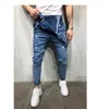 Men's Jeans Fashion Men's Ripped Jumpsuits Ankle Length Letter PrinTing Distressed Denim Bib Overalls For Men Suspender Pants2022