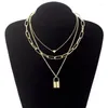 Choker Multilayer Heart Lock Chain Necklace Grunge Punk 90s Link Silver Color Padlock Pendant Women Aesthetic Jewelry