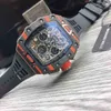 Luxe heren monteurs horloge koolstofvezel rood heren multifunctioneel automatisch mechanisch horloge persoonlijkheid grote wijzerplaat kalender 1