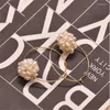 Hoop Earrings Natural Freshwater White Pearl Woman Ear Pins Flower Ball Shape Fine Jewelry Handmade Circle Accessories