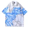 Camicie casual da uomo Hip Hop Camicia hawaiana Camicetta Catena di robot Stampa Manica corta Streetwear 2022 Mens Harajuku Estate Button Up Tops