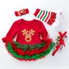 Natale Baby Tutu Dress Pagliaccetto Set di abbigliamento Corna di renna Orecchio Design Body Arco Fascia per capelli Scaldamuscoli Scarpe 4 pezzi / set Abiti per feste neonato M4211