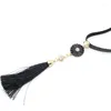 Collier ras du cou en cuir PU noir, pavé de perles, court, fleur, Long pompon en coton, pendentif, bijoux à la mode