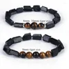 Strand Natutal Healing Energy Pietra minerale semipreziosa Tormalina nera grezza Onice Ematite Howlite Occhio di tigre Ciondoli Braccialetti unisex