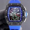 Reloj mecánico de lujo para hombre, Rm11-04 de ocio de negocios, mecánico automático, soldadura de carbono negro, cinta azul para hombre