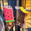 Inne świąteczne zapasy imprezy Summer Cute Ice Donut Bottle Water Cream Leakproof Watermelon Creative Portable Square Cup ze Tr Dhzuq