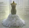 Luksusowa kryształowa syrena arabska Dubaj Dubai Suknia ślubna 2023 Ruffles Court Train Bridal suknie