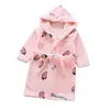 Rompers Spring Autumn Rest Robes Prinha de animal de desenho animado para flanela Manga longa Crianças de banheira com capuz 2-6 anos