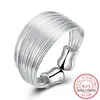 Cluster Rings 925 Sterling Silver Open Ring INS Minimalist Multi-layer Weaving Lines Finger For Women Statement Adjustable Anillos