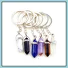 Sleutelhangers Genezing Reiki Chakra Gesneden Hexagon Natuursteen Sleutelhangers Hanger Sleutelhanger Kristal Chakra's Quartz Kettingen Sieraden Accesso Dheol