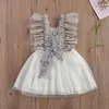 Robes pour petites filles, tenue décontractée sans manches avec broderie de fleurs, col rond, taille haute, vêtements de fête une pièce