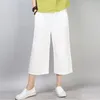 Ethnic Clothing Women Elastic Waist Wide Leg Pants Chinese Style Zen Casual Cotton Linen Bottoms Plus Size Solid Color Cropped Trousers