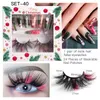 24Pcs Christmas Elk White Snowflake Makeup Sets Red Removable Wearable Artificial Fake Nails Press On Nail Art with Colorful Mink Lashes Christmas