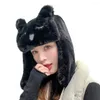 Berets Lapper Hat Hat Animal Ears Emsroidery Faux Fur осень зимний девушки -бомбардировщики езда на ушной кепке сплошной цвет для ежедневного цвета для ежедневного цвета