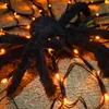 Spider Web LEDs String Halloween Decorations with Plush 8 Modes Light Up Web Outdoor Decoration 40 Inch 72 LED Orange Lights Waterproof Battery Case