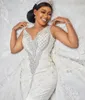 Cristaux de luxe arabe Dubaï robe de mariée Aso Ebi col en V sans manches dos nu perles dentelle avec train détachable robes de mariée 2023 robes de Novia