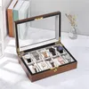 Watch Boxes Retro Wood 10 Slot Box Wrist Storage Case Velvet Lining Men Women Watches Desktop Jewelry Protective Organizer