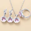 Halsband örhängen set 10-färgs brud bröllopsklänning 925 Mark Sweet Princess Round Pink Zircon 3 Piece Fashion Women Accessories