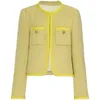 Mujeres Tweed Woolen O-Neck color amarillo Color corto Desinger Chaqueta Smlxl