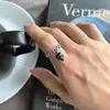حلقات الكتلة Jiuhao 925 Sterling Silver Black Zircon Zircon Retro Headon Ring for Women Men Detable Bathing Jewelry