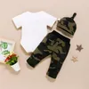 3st Nyfödd baby pojke romper toppar långa byxor camo hatt kläder kläder 018m set20857262318