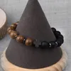 Strand Charm Natural Stone Bracelet Hematite Cross Black Agate Wood Grain Beaded Handmade Jewelry Gift Bracelets For Men