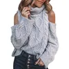 Women's Sweaters Off the Shoulder Top Turtleneck Fashion Cropped Argyle Sweater Sexy Long Sleeve Ribbed Pastel Streetwear Women Winter Clothes