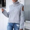 Women's Sweaters Off the Shoulder Top Turtleneck Fashion Cropped Argyle Sweater Sexy Long Sleeve Ribbed Pastel Streetwear Women Winter Clothes