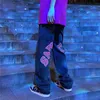 Mäns jeans high street tryck svart y2k rakben byxor förlorar brett ben hip-hop stil byxor 221020