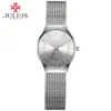 Julius Ja-577 Kvinnor Ultra Thin Silver Black Men Mesh rostfritt stål kvarts analog mode casual klocka kvinnlig armbandsurklocka C1268O