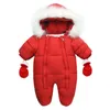 Bodysuit down jas winter bont kraag romper kinderen warm