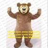 Cute Brown Bear Mascot Costume Mascotte Ursus Arctos With Small Ears Green Bushy Beard Large Chubby Body Adult No.833