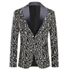 Men's Flashing Sequins Leopard Blazers Bar Stage Performance Male Star Singer Concert Sequined Suit Jacket Evening Party Prom Host Tuxedo Costume