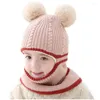 Cappelli Inverno Bambino con palline di pompon Cappello all'uncinetto Sciarpa con cappuccio Cappellini per bambini Colletto Autunno Bambini