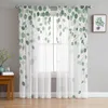 Rideaux de fenêtre en Tulle transparent, feuilles d'eucalyptus, plante verte et blanche, pour salon, chambre à coucher, voile de cuisine, décoration de la maison