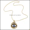 Pendant Necklaces Fatima Hand Pendant Necklace Turkey Evil Blue Eyes Diamond Sweater Chain Hollow Lucky Pendants Adjustable Gold Neck Dhixw