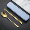 Dinnerware Sets Travel Camping Cutlery Set Portable Tableware Stainless Steel Chopsticks Spoon Fork Steak Knife With Storage Case