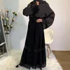 Vêtements ethniques Cardigan musulman Femmes Abaya Turquie Fashion Black Lace Coux Dot Islamic Dubai Long Robes