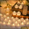 Candele Candele Confezione da 1224 Telecomando tremolante Bianco caldo Giallo Tealight elettrico senza fiamma per la decorazione di San Valentino 2 Dhv6M