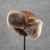 Berets męskie kobiety unisex zimowe ciepłe czapki bombowce solidne puszyste faux furt czapka na nakrycia głowy Rosyjski kapelusz Ushanki z klapą ucha